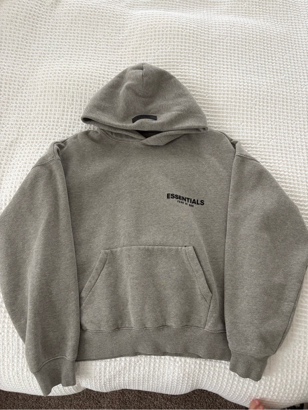 ESSENTIALS Gray Pullover Hoodie with Black Logo